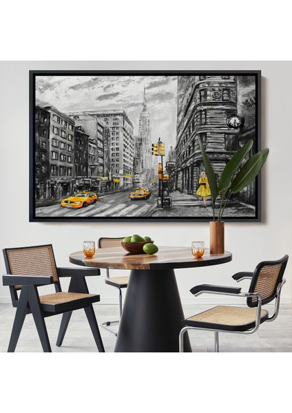 Çerçeveli New York Sokakları ve Sarı Taksi Yağlıboya Görünüm TABLO-3500