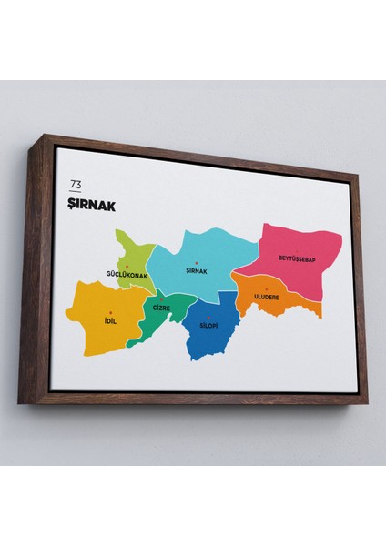 Çerçeveli Şırnak Ili ve Ilçeler Haritası Dekoratif Kanvas TABLO-1460 fiyatları