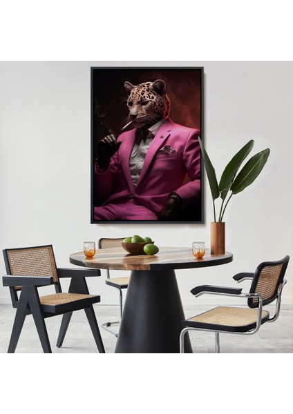 Çerçeveli Içen Pembe Leopar TABLO-7974