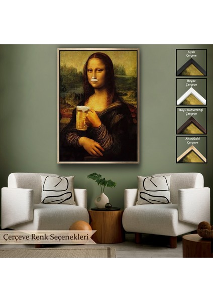 Çerçeveli Bira Içme Mona Lisa Kanvas Tablo, Olağandışı Mona Lisa Kanvas TABLO-5219