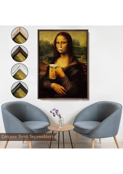Çerçeveli Bira Içme Mona Lisa Kanvas Tablo, Olağandışı Mona Lisa Kanvas TABLO-5219