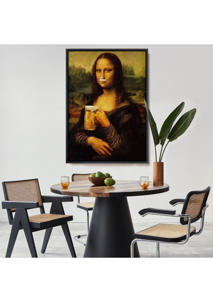 Çerçeveli Bira Içme Mona Lisa Kanvas Tablo, Olağandışı Mona Lisa Kanvas TABLO-5219