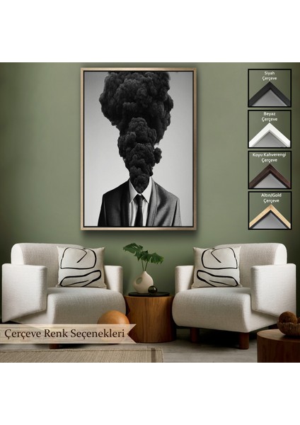 Çerçeveli Kafasından Kara Duman Çıkan Adam TABLOSU-7926