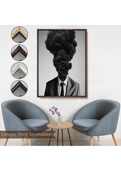 Çerçeveli Kafasından Kara Duman Çıkan Adam TABLOSU-7926
