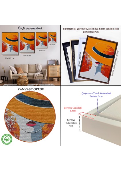 Çerçeveli Turuncu Şapkalı Retro Kadın TABLO-7589 indirimleri