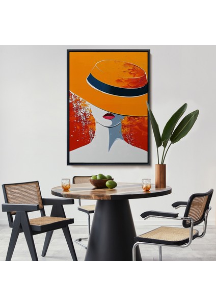 Çerçeveli Turuncu Şapkalı Retro Kadın TABLO-7589