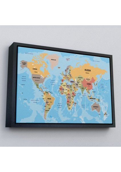 Çerçeveli Dünya Haritası Ülke Başkentli Okyanuslu ve Dekoratif Kanvas TABLO-2229 modelleri