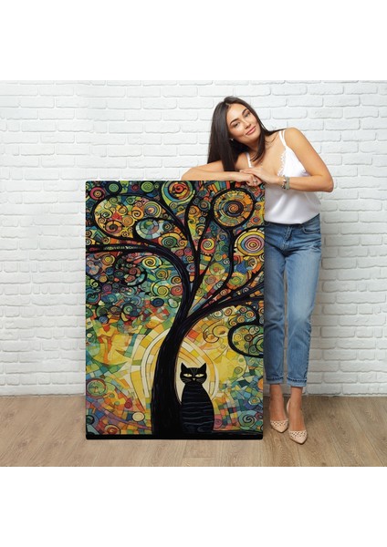 Çerçeveli Ağaç Altındaki Siyah Kedi TABLOSU-7899 modelleri