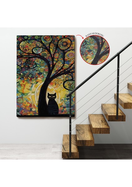 Çerçeveli Ağaç Altındaki Siyah Kedi TABLOSU-7899