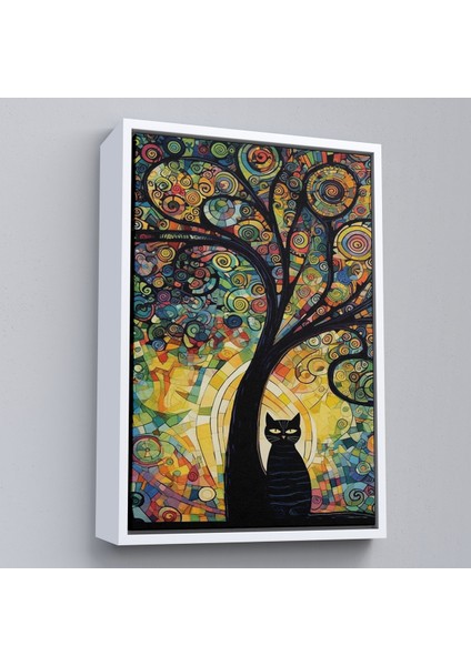 Çerçeveli Ağaç Altındaki Siyah Kedi TABLOSU-7899
