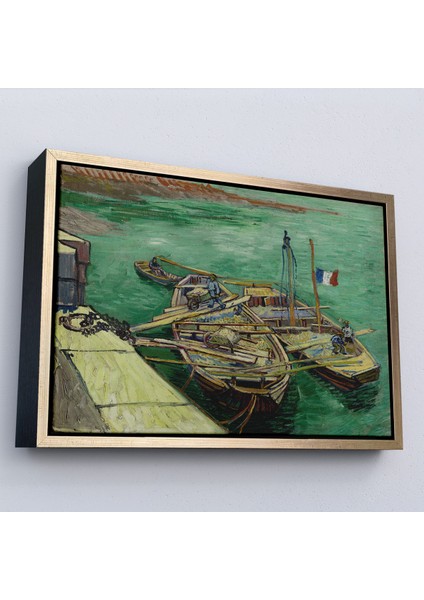 Çerçeveli Vincent Van Gogh - Kum Mavnalarını Boşaltan Adamlarla Rıhtım TABLO-7185 modelleri