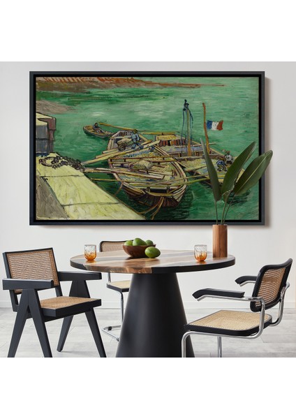 Çerçeveli Vincent Van Gogh - Kum Mavnalarını Boşaltan Adamlarla Rıhtım TABLO-7185