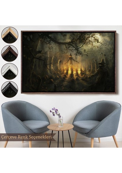 Çerçeveli Cadılar Bayramı Partisi Korkunç Ürkütücü Duvar Dekoru TABLOSU-5194