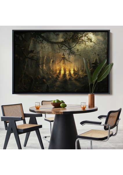 Çerçeveli Cadılar Bayramı Partisi Korkunç Ürkütücü Duvar Dekoru TABLOSU-5194