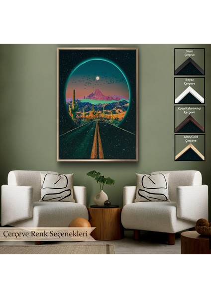 Çerçeveli Sürreal Colorado Yol Manzarası Dekoratif Duvar TABLOSU-6207