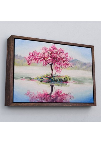 Çerçeveli Gölde Sakura Ağacı Yağlıboya Görünüm Kanvas Duvar TABLOSU-3494 fiyatları