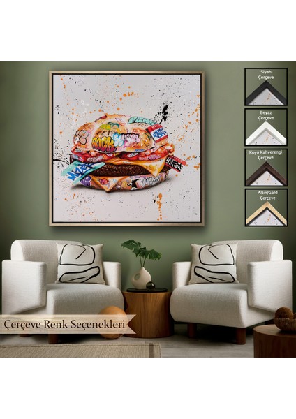Çerçeveli Hamburger Graffiti Kanvas Tablo, Banksy Sokak Graffiti TABLO-5344