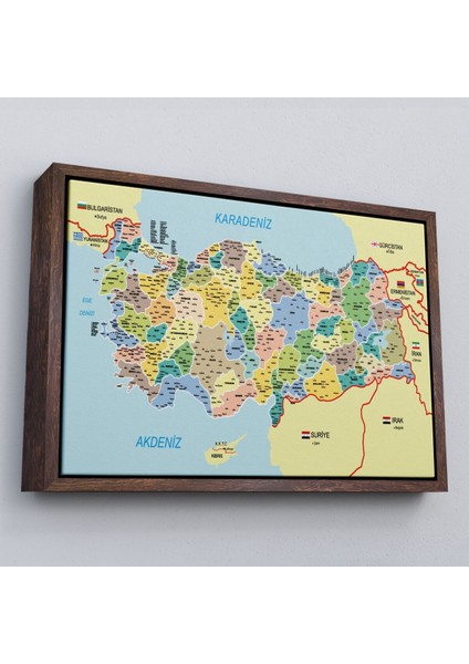 Çerçeveli Türkiye Haritası Kanvas Tablo Il ve Ilçeli Ayrıntılı Eğitici Komşulu TABLO-3018 fiyatları