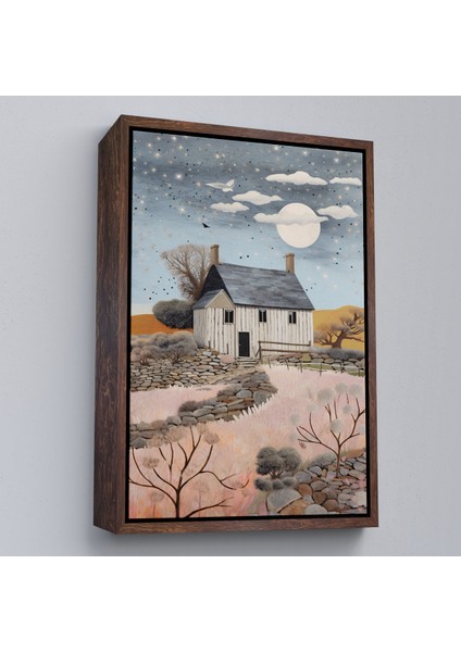 Çerçeveli Köy Evi Gece Manzarası TABLO-7517