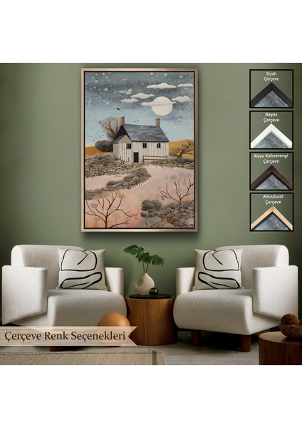 Çerçeveli Köy Evi Gece Manzarası TABLO-7517