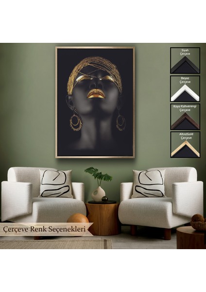 Çerçeveli Afrikalı Kadın Yaylera Dekoratif Kanvas TABLO-4975