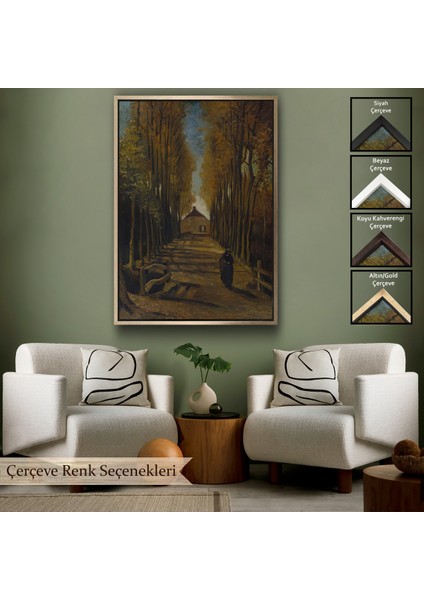 Çerçeveli Vincent Van Gogh - Sonbaharda Kavaklı Yol Tablo - Avenue Of Poplars In AUTUMN-7473