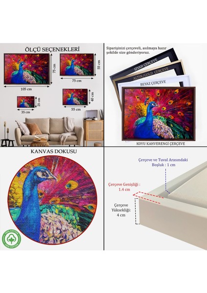 Çerçeveli Çok Renkli Tavus Kuşu Modern Sanat Kanvas Duvar TABLOSU-1112 indirimleri