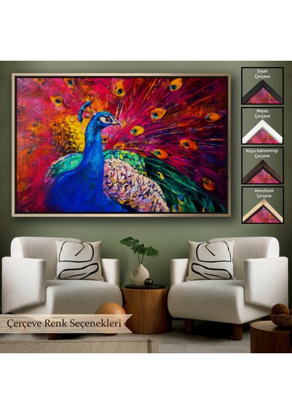 Çerçeveli Çok Renkli Tavus Kuşu Modern Sanat Kanvas Duvar TABLOSU-1112