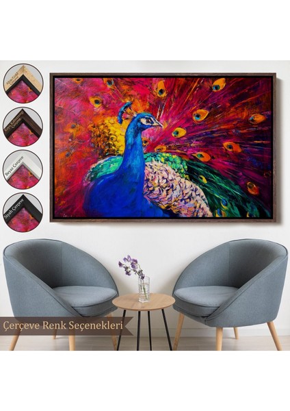 Çerçeveli Çok Renkli Tavus Kuşu Modern Sanat Kanvas Duvar TABLOSU-1112