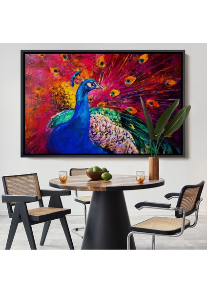 Çerçeveli Çok Renkli Tavus Kuşu Modern Sanat Kanvas Duvar TABLOSU-1112