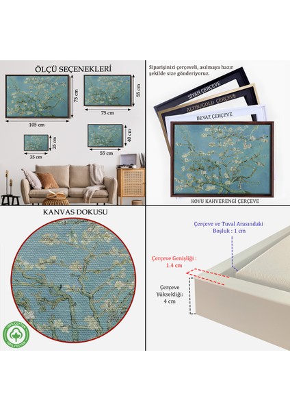 Çerçeveli Vincent Van Gogh-Blossoming Badem Ağacı Eseri / Blossoming Almond Tree (1890)-5164 indirimleri