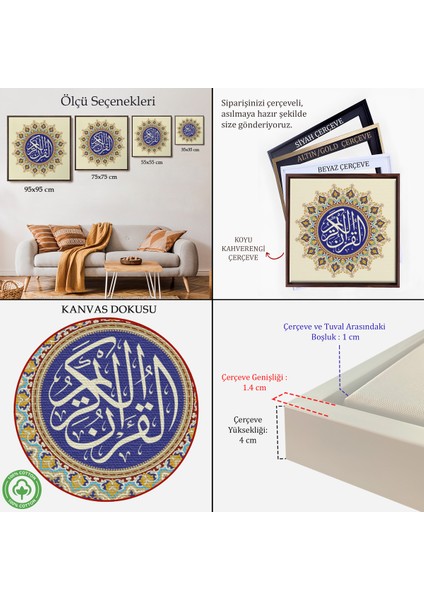 Çerçeveli Hat Sanatı Ile Kuranı Kerim Yazılı Dekoratif Kanvas TABLO-3317 indirimleri