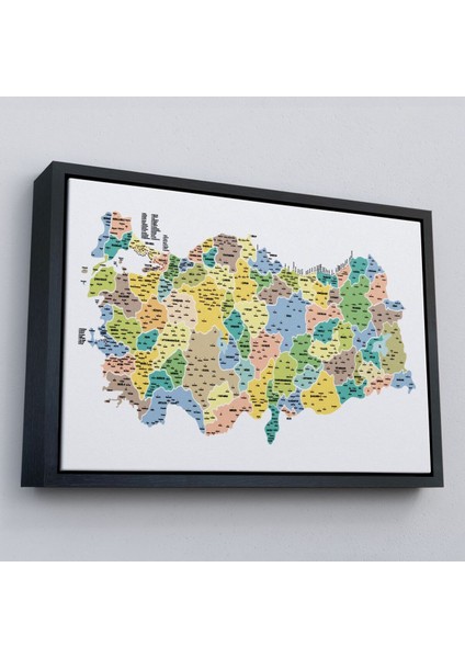 Çerçeveli Türkiye Haritası Kanvas Tablo Il ve Ilçeli Ayrıntılı Eğitici Dekoratif TABLO-3046