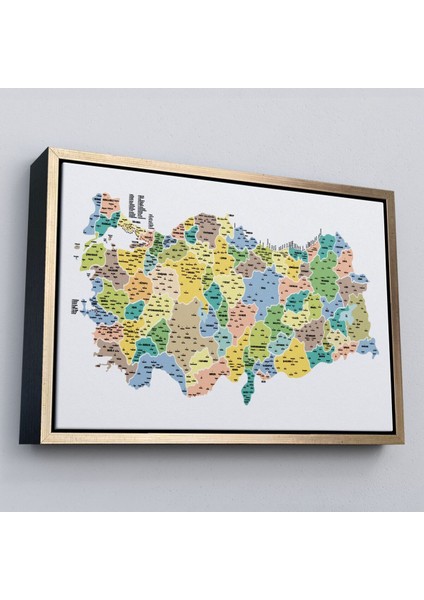 Çerçeveli Türkiye Haritası Kanvas Tablo Il ve Ilçeli Ayrıntılı Eğitici Dekoratif TABLO-3046 modelleri