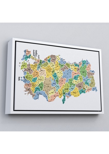 Çerçeveli Türkiye Haritası Kanvas Tablo Il ve Ilçeli Ayrıntılı Eğitici Dekoratif TABLO-3046 fırsatları