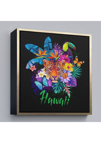 Çerçeveli Hawai Temalı Leopar Dekoratif Kanvas TABLO-5814