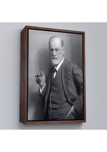 Çerçeveli Sigmund Freud Elinde Puro Ile Siyah Beyaz Fotoğrafı Kanvas TABLO-5238
