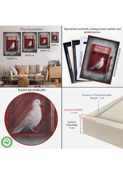 Çerçeveli Savaş Durumunda Camı Kır Güvercin Kanvas TABLO-5258 indirimleri