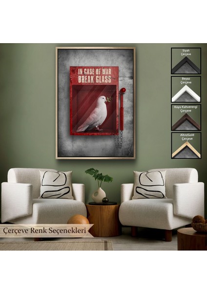 Çerçeveli Savaş Durumunda Camı Kır Güvercin Kanvas TABLO-5258