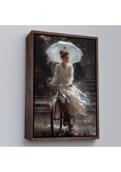 Çerçeveli Şemsiye Ile Bisiklet Süren Güzel Kadın TABLO-7860