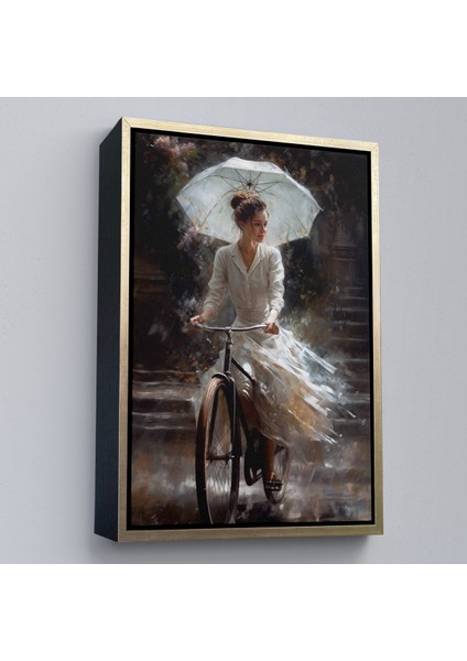 Çerçeveli Şemsiye Ile Bisiklet Süren Güzel Kadın TABLO-7860 fiyatları