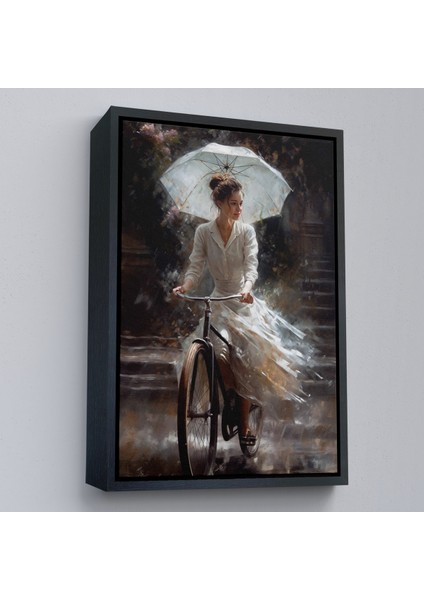 Çerçeveli Şemsiye Ile Bisiklet Süren Güzel Kadın TABLO-7860 modelleri