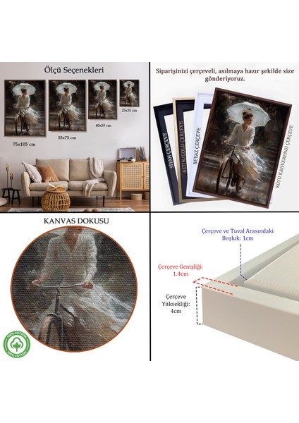 Çerçeveli Şemsiye Ile Bisiklet Süren Güzel Kadın TABLO-7860 indirimleri