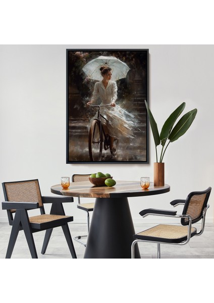 Çerçeveli Şemsiye Ile Bisiklet Süren Güzel Kadın TABLO-7860