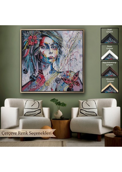 Çerçeveli Çağdaş Tarz Kız Portresi Yağlıboya Görünüm Dekoratif Kanvas Duvar TABLOSU-5829