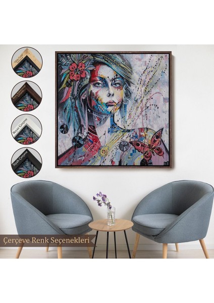 Çerçeveli Çağdaş Tarz Kız Portresi Yağlıboya Görünüm Dekoratif Kanvas Duvar TABLOSU-5829