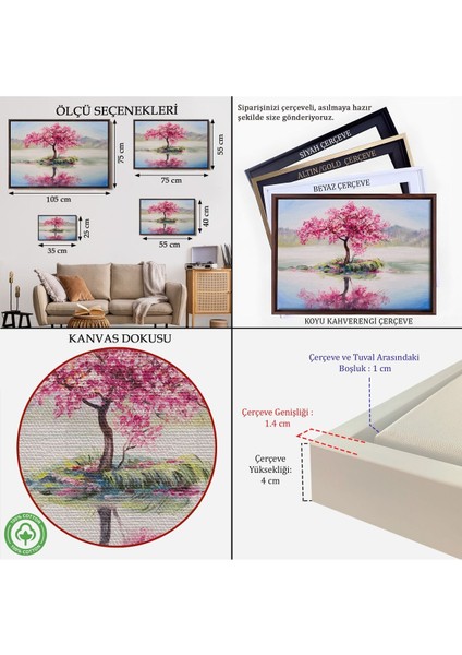 Çerçeveli Gölde Sakura Ağacı Yağlıboya Görünüm Kanvas Duvar TABLOSU-3494 indirimleri