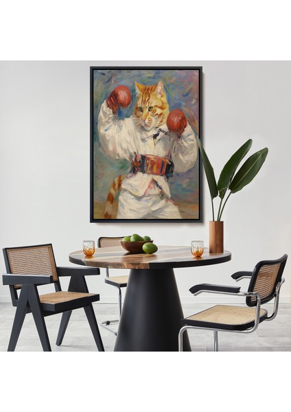Çerçeveli Boks Eldivenli Sevimli Kedi TABLOSU-7997