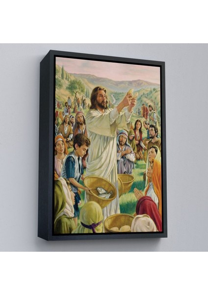 Çerçeveli Rab Isa Binlerce Kişiyi Birkaç Ekmek ve Balıkla Doyuruyor Tablo Jesus Christ -6386 fırsatları