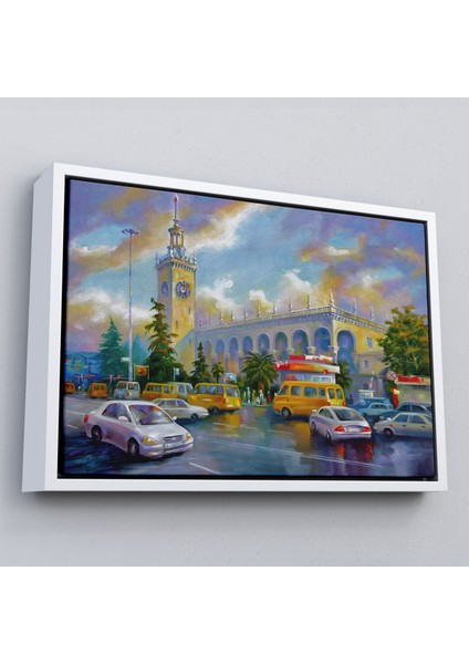 Çerçeveli Soçhi Tren Istasyonu Yağlıboya Görünüm Dekoratif Kanvas Duvar TABLOSU-3610